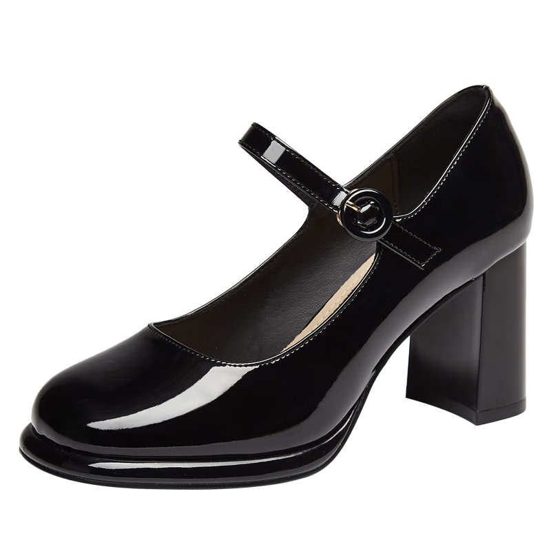 DAPHNE French Chunky Heel Mary Jane Women's Shoes, Square Toe Elegant High Heel Ankle Strap Pumps 4623101161 Black 38