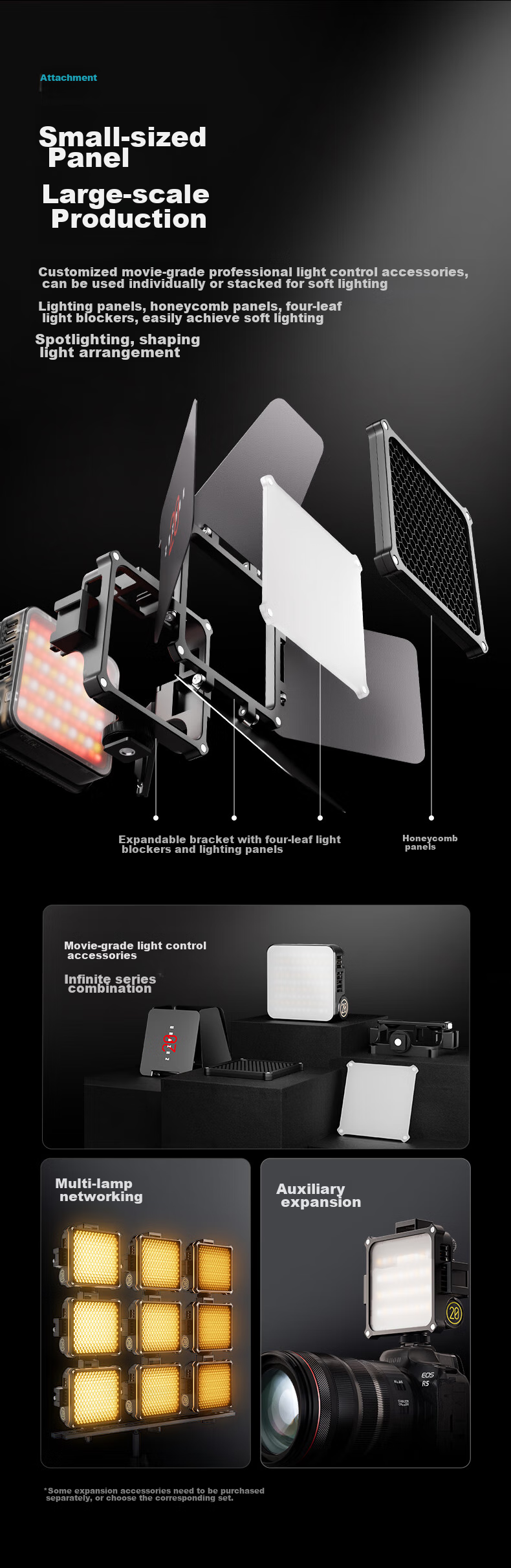 Zhiyun Five-Fold Fill Light M20, Live Streaming Fill Light, Indoor LED Handheld Portable Pocket Outdoor Professional Shooting Photography Lighting Continuous Light M20 COMBO 11