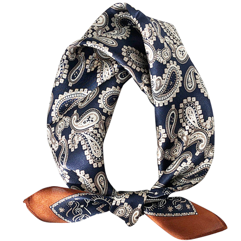 GLO-STORY Women's Silk Scarf Small Square 53cm Elegant Mulberry Silk Gift Box Navy Blue