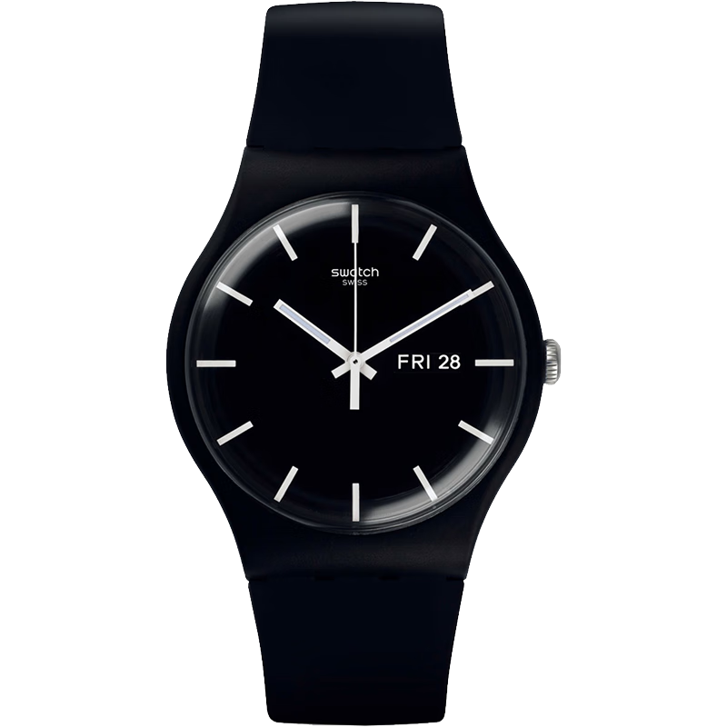 Swatch Swiss Watch, Luminous Calendar Quartz Wristwatch for Middle And High School Students, Exam And Graduation Gift, Cool Pure Black 2.0