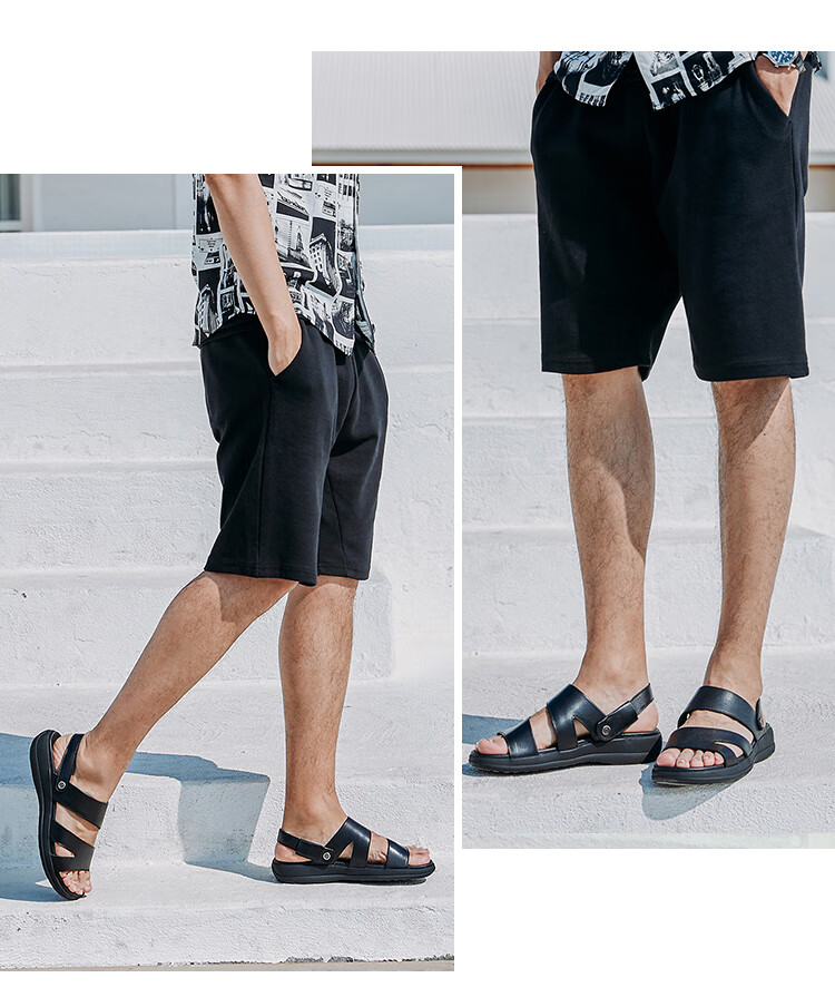 Goldlion Sandals for Men, Breathable Beach Shoes, Casual Outdoor Leather Shoes, 542810036AQF-Black Size 41 16