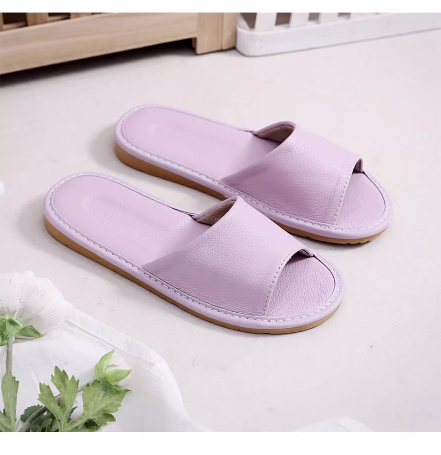 GUOLUOFEI Genuine Leather Home Slippers for Men, Summer Indoor Non-Slip Waterproof Cowhide Sandals, Soft-Soled Home Slippers for Wome 4