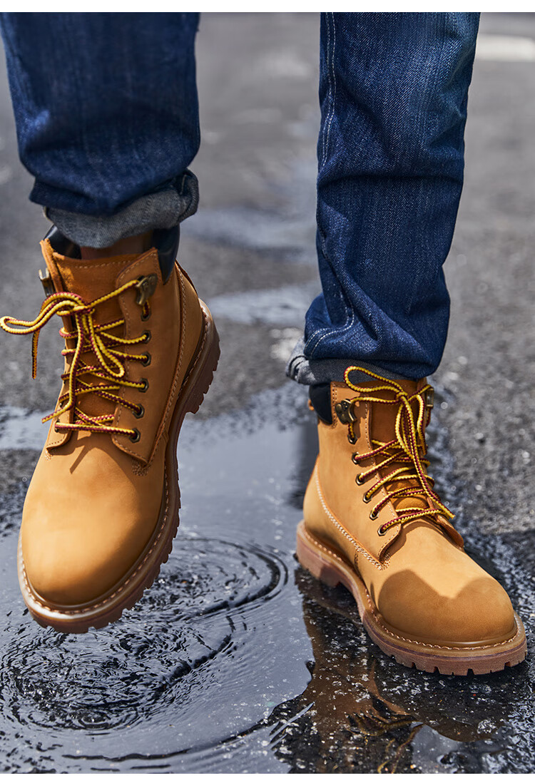 京东京造2021秋冬工装鞋马丁靴经典大黄靴男鞋牛皮高帮户外透气防水