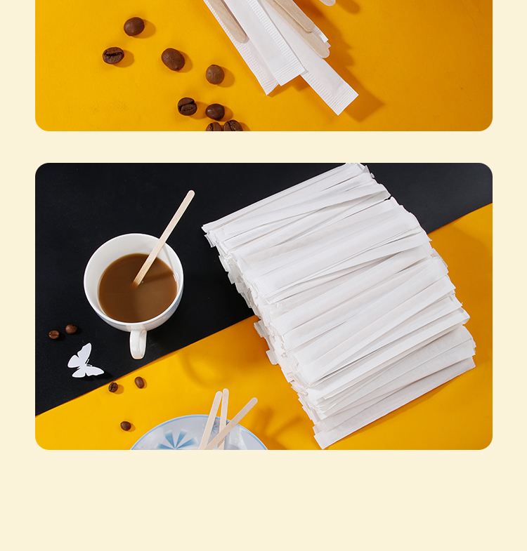 SHUANG YU Disposable Coffee Stirrers [500 Pieces, 14cm], Wooden Biodegradable Individually Wrapped 8