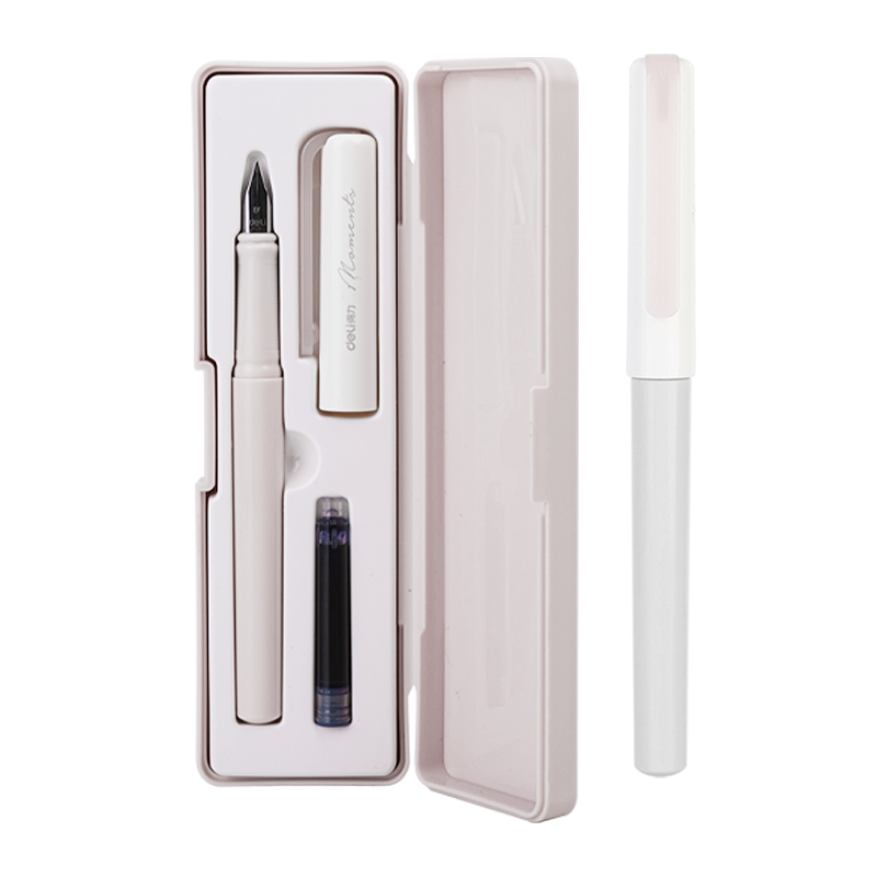 Deli EF Fine Nib Student Posture Correction Fountain Pen with Ink Cartridge And Pen Case + Jinglan Ink Cartridge A932 EF Nib (Approximately 0.38mm)
