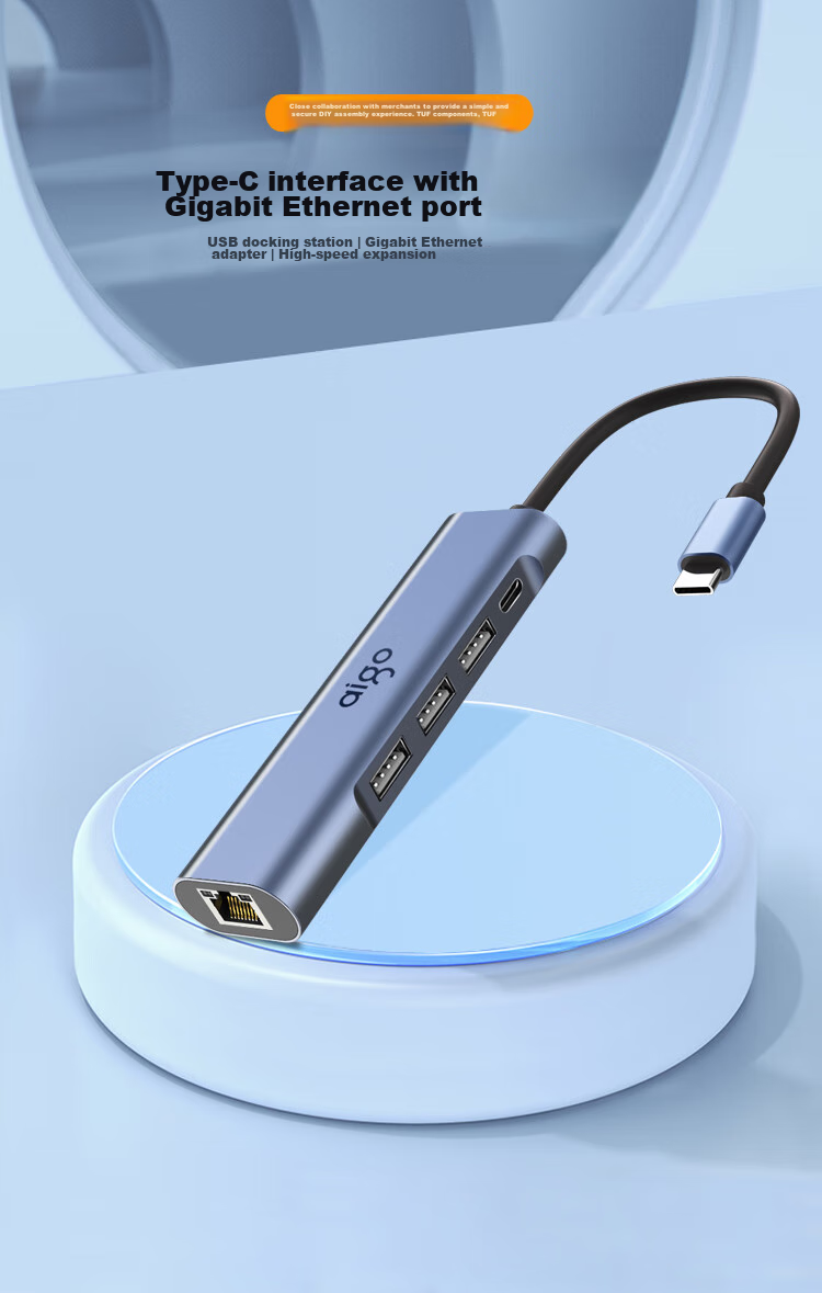 Aigo Type-C to RJ45 Gigabit Ethernet Adapter Cable Converter, USB-C Hub Expansion Dock R03C (Metal) 2