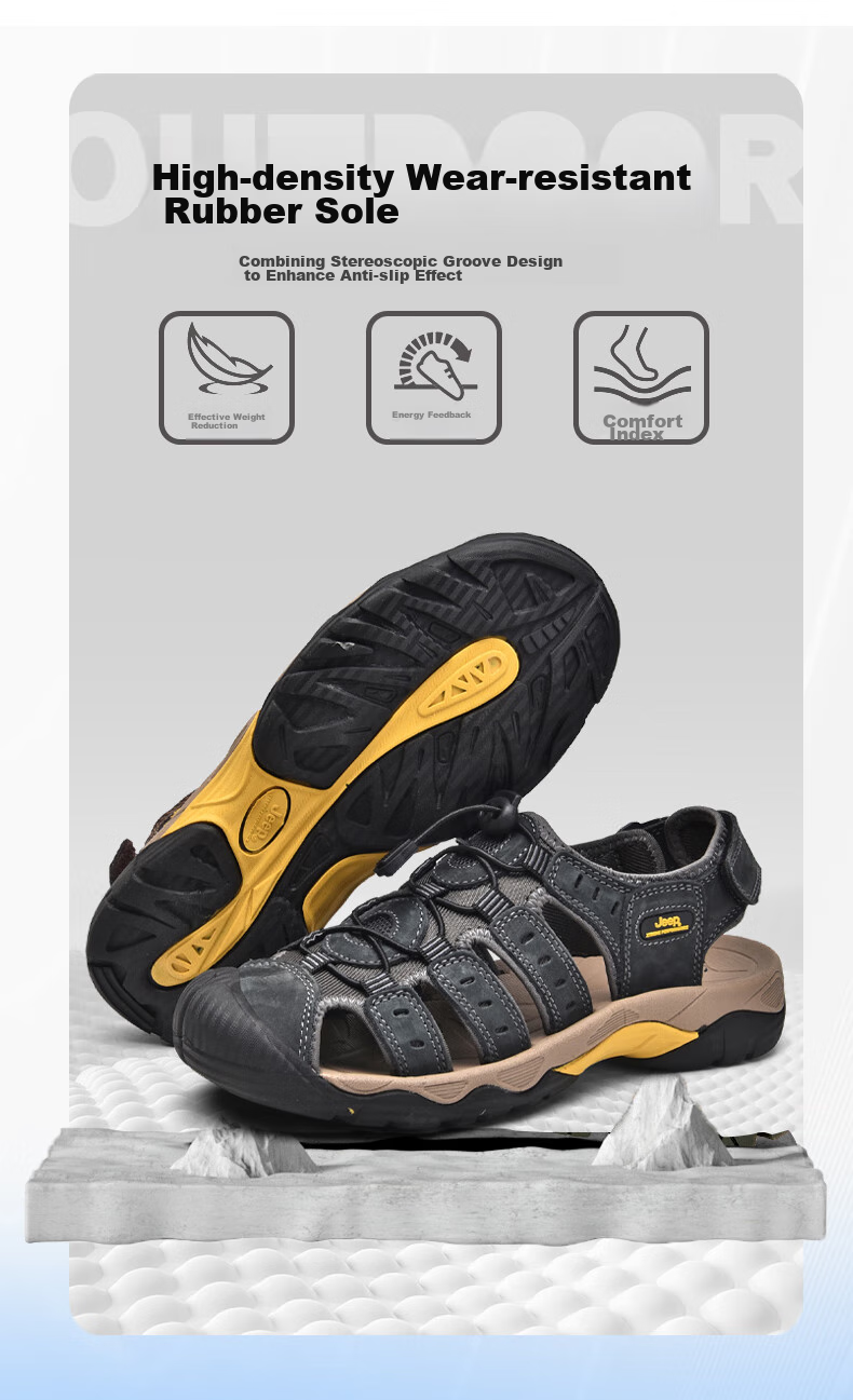 Jeep Men's Outdoor Breathable Beach Sandals, Closed-Toe Water Shoes with Holes, Non-Slip Hiking Casual River Tracing Shoes 6