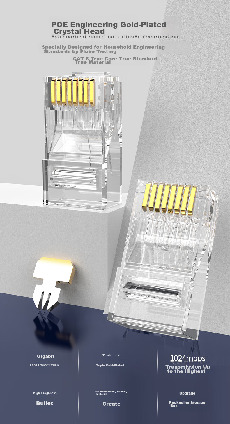 AUCAS CAT6 Ethernet Cable RJ45 Connectors, Gigabit Network Connectors for Engineering Monitoring And Broadband Computer Networks, 100 Pieces/Can ACRJ65UP 1