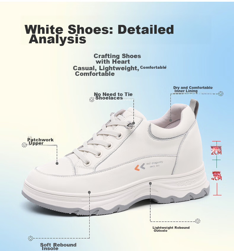 RED DRAGONFLY Women's White Sneakers, Petite Thick-Soled Height-Increasing Brand Casual Shoes, Ins Platform Board Shoes for Women C0TTN05121 4