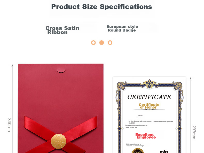 Weiji A4 Horizontal Ribbon Knot Honor Certificate, Appointment Letter, Graduation Certificate Cover, Customized European-Style Certificate, Award Certificate, Document Frame, Certificate Set, Wine Red, 406H-WRD/5 14