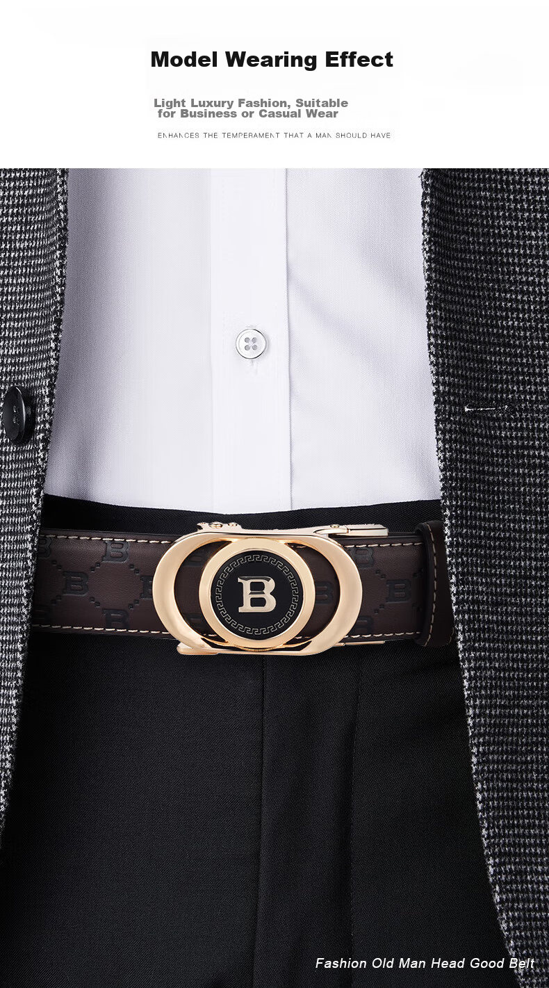 LAORENTOU Men's Leather Belt with Automatic Buckle, Waist Belt for Young And Middle-Aged Men, Birthday Gift for Boyfriend, 115-125cm 6