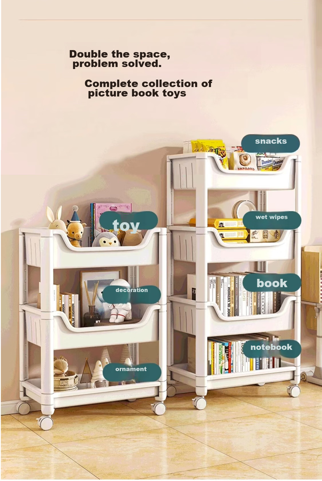 Shunyou Movable Cart Storage Rack, Floor-Standing, Multi-Functional for Snacks, Kitchen Vegetables, Books, Four-Tier SY-144 3