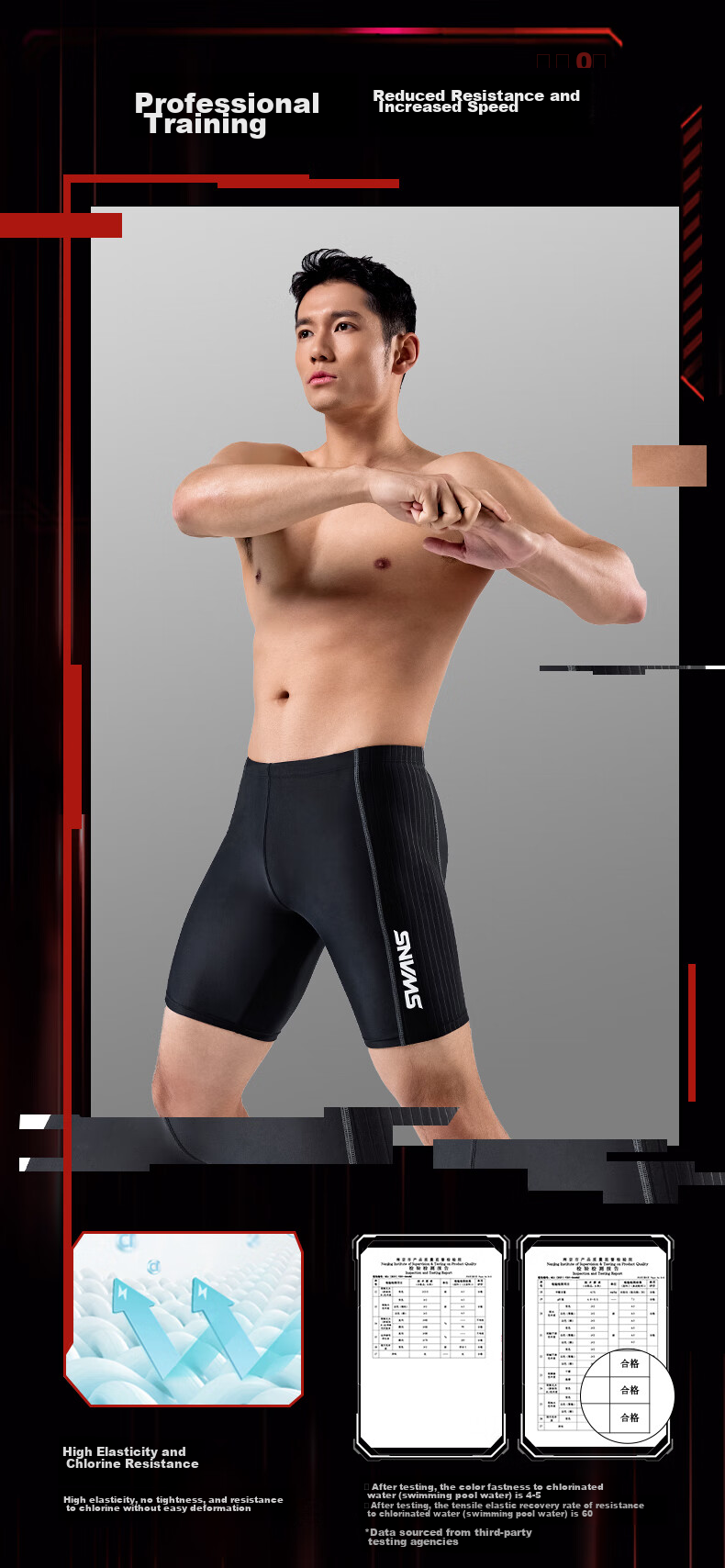SWANS Men's Swim Trunks, Swim Cap, Swimming Goggles, Swim Bag Four-Piece Set Professional Knee-Length Swim Shorts Men's Suit Swimming L 4