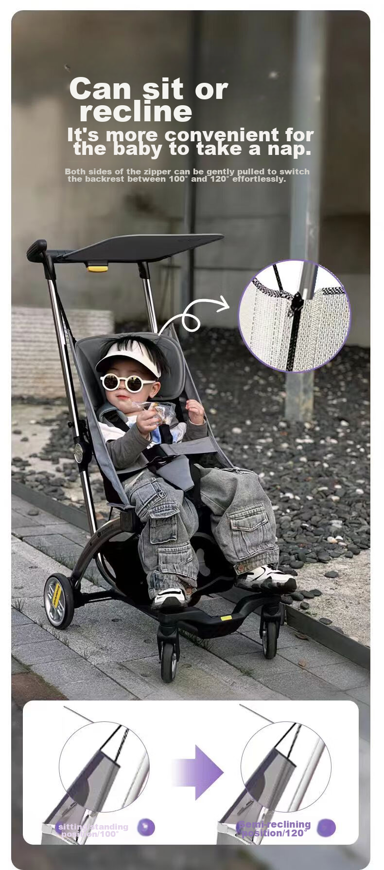 KinderKraft KK Pocket Stroller, Xiaohan Dou Walking Aid, Lightweight Stroller for Babies, Foldable And Compact Baby Carriage, Gray 14
