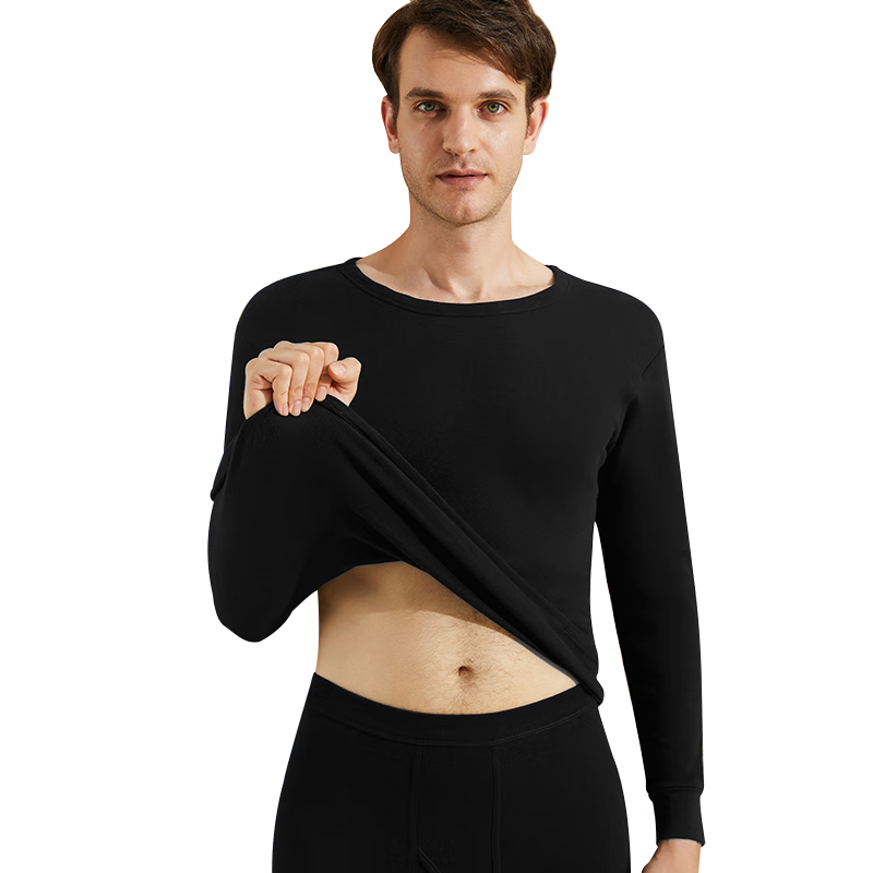 Nanjiren Men's Autumn Underwear Set, Pure Cotton Antibacterial Thin Warm Base Layer Thermal Underwear, Black 2XL