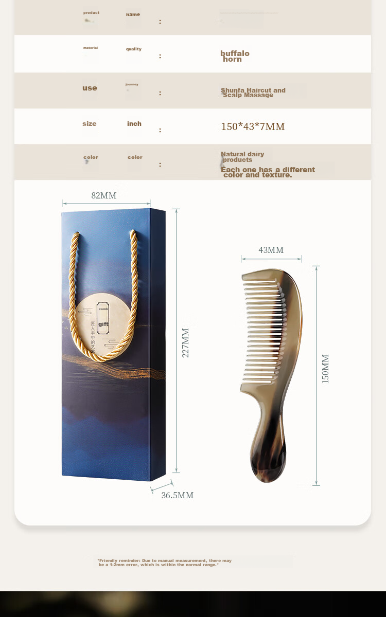 Creative Art Authentic Natural Ox Horn Comb for Men And Women, Massage Meridian Comb, Mid-Autumn Festival Gift for Elders, Teachers, And Girlfriends 11