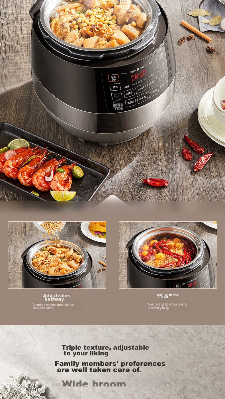 SUPOR 0 Coating Ball Pot Electric Pressure Cooker, 6L Double Inner Pot, Fully Automatic Intelligent Reservation, Home Use, SY-60YC6011Q Rice Cooker High-Pressure Cooker for 6-8 People 14
