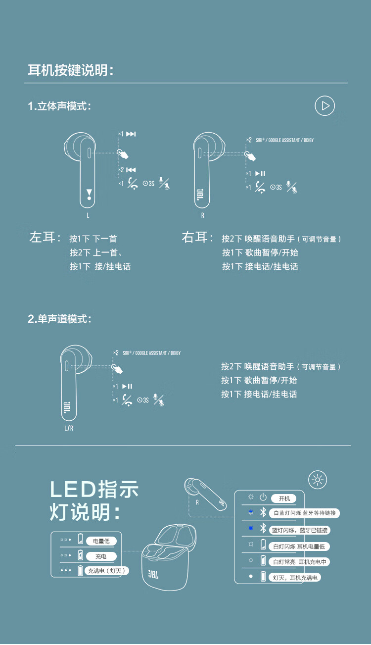 jbltune225tws真无线蓝牙耳机通话降噪手机音乐半入耳式耳机双耳立体