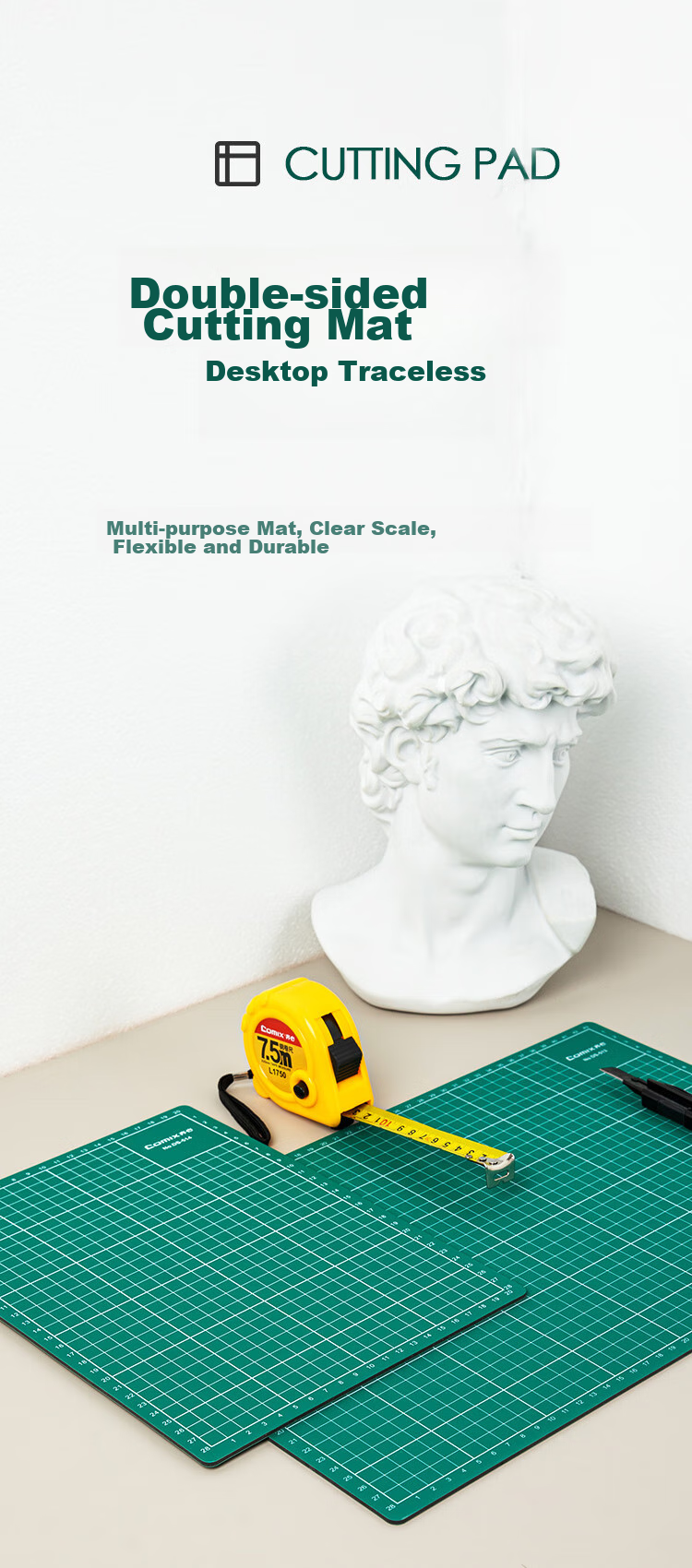 COMIX A4 Double-Sided Cutting Mat, PVC Material, DIY Desktop Pad for Drawing And Engraving, Washable, Student Paper-Cutting, Artistic Carving Board, Anti-Cut Mat, DS-514 Gree 1