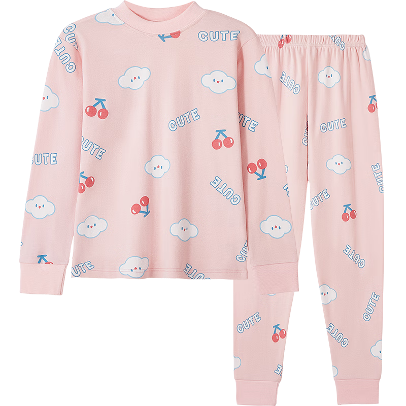 LangSha Children's Underwear Set for Girls, Autumn And Winter Pure Cotton Mid-Collar Top And Pants, for Older Children And Teenagers, Pajamas Cotton Sweater