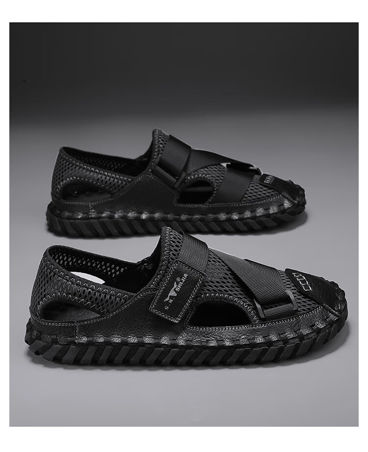 Bull Family Men's Summer Closed-Toe Sandals Soft Leather Soft Sole Outdoor Water-Resistant Casual Trendy Men's Clogs 16