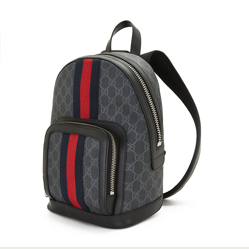 古驰gucci 女士黑色/灰色gg supreme高级人造帆布红蓝织带双肩包