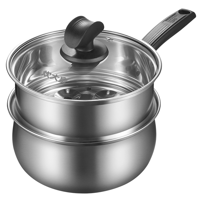COOKER KING 304 Stainless Steel Milk Pot + Steamer, Baby Food Pot, Soup Pot, Infant Milk Cooking Pot, Noodle Pot, 18cm