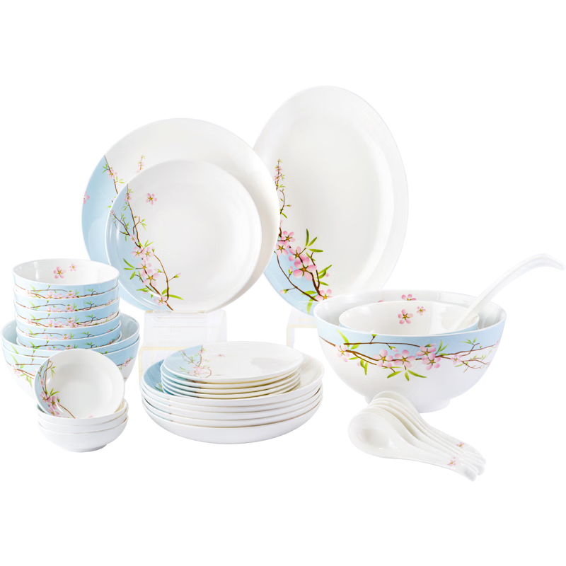 Magoront Bone China Dinnerware Set Chinese Light Luxury Gift Box Yuhuaxuan 36-Piece for 6 People