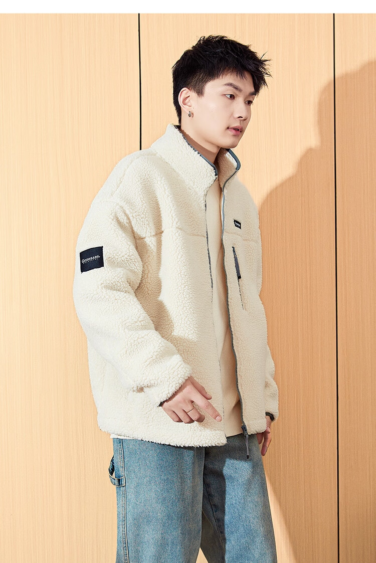 TonLion Autumn And Winter Stand-Collar Front Chest Pocket Sleeve Small Label Relaxed Fleece-Like Lambswool Short Thick Coat 8