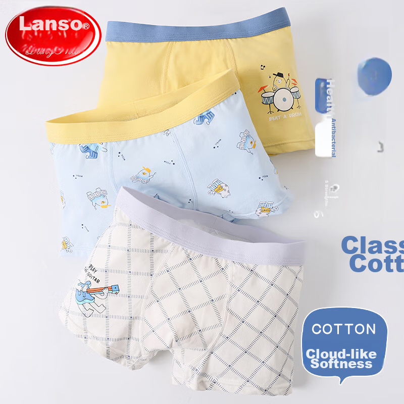 Langsha Boys' Underwear, Cotton Class A Shorts for School-Age Children, Printed Boxer Briefs for Teenage Boys