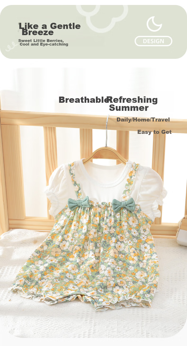 Youqi, Summer Outfit for Baby Girls, Modal Infant Clothes, Short-Sleeve Bodysuit, Lightweight Summer Dress, Sweet And Cute Romper 7