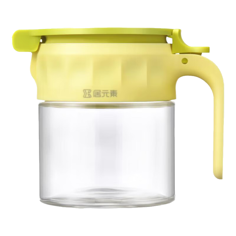 Juyuansu Glass Sealed Moisture-Proof Seasoning Container, Kitchen Spice Jar with Spoon, Home Use Condiment Pot, 350ml, Lemon Yellow