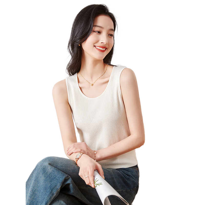 Chushen Spring And Summer Knitted Vest for Women, Simple And Versatile, Large U-Neck Design, Fashionable Inner And Outer Wear Top S62T294