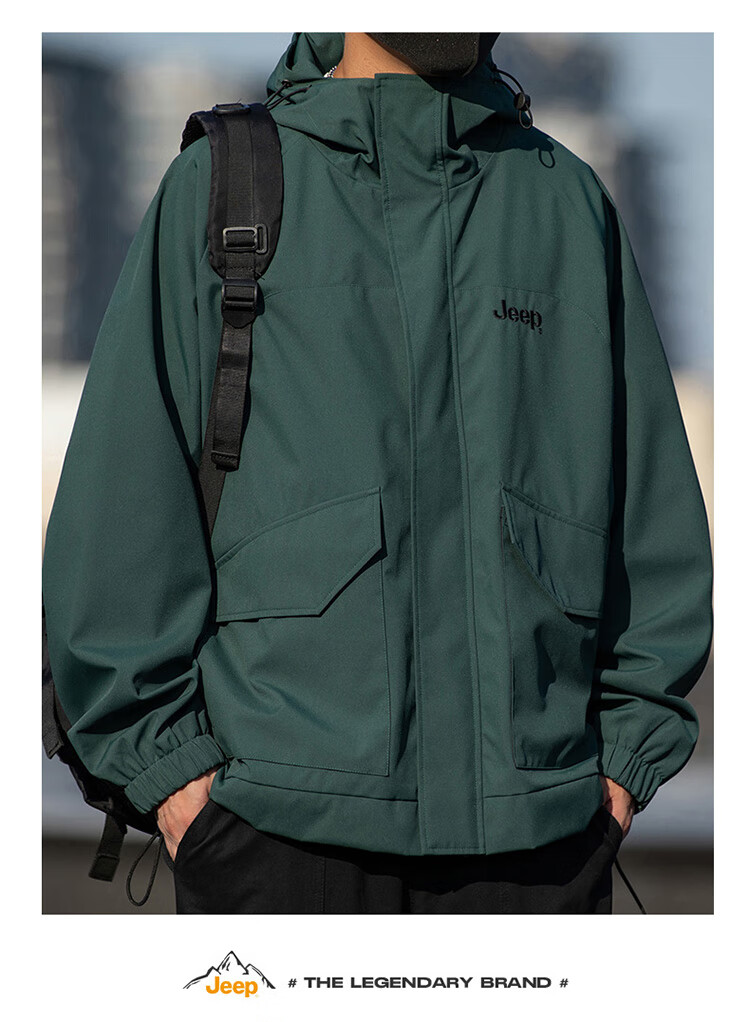 JEEP Men's Jacket, Spring And Autumn Outerwear, Loose Casual Workwear, Windbreaker for Men And Women, Couples' Clothing, Black, Size S 20