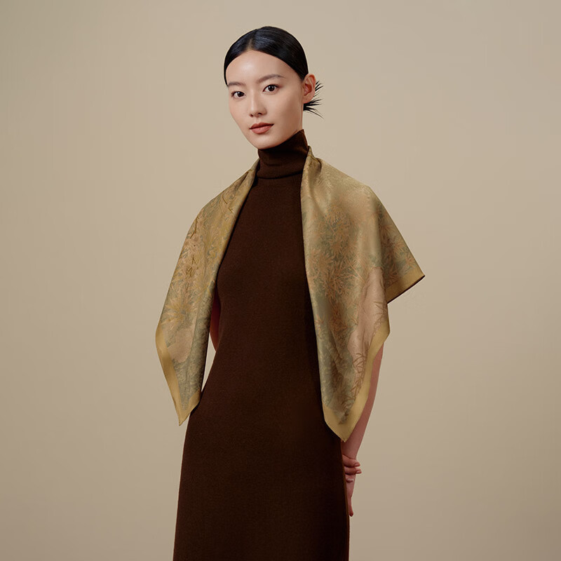 Wanshili Silk Scarf, Double-Sided Printed Large Square Shawl for Women, Cloak, Gift for Elders, Mid-Autumn Festival Present, Qie Zhi Ji