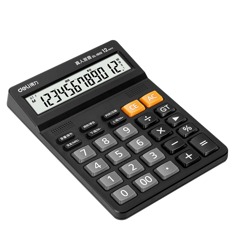 Deli 12-Digit Financial Supermarket Universal Voice Calculator, Desktop Voice Calculator, Student/Office Mental Math, Black 1502