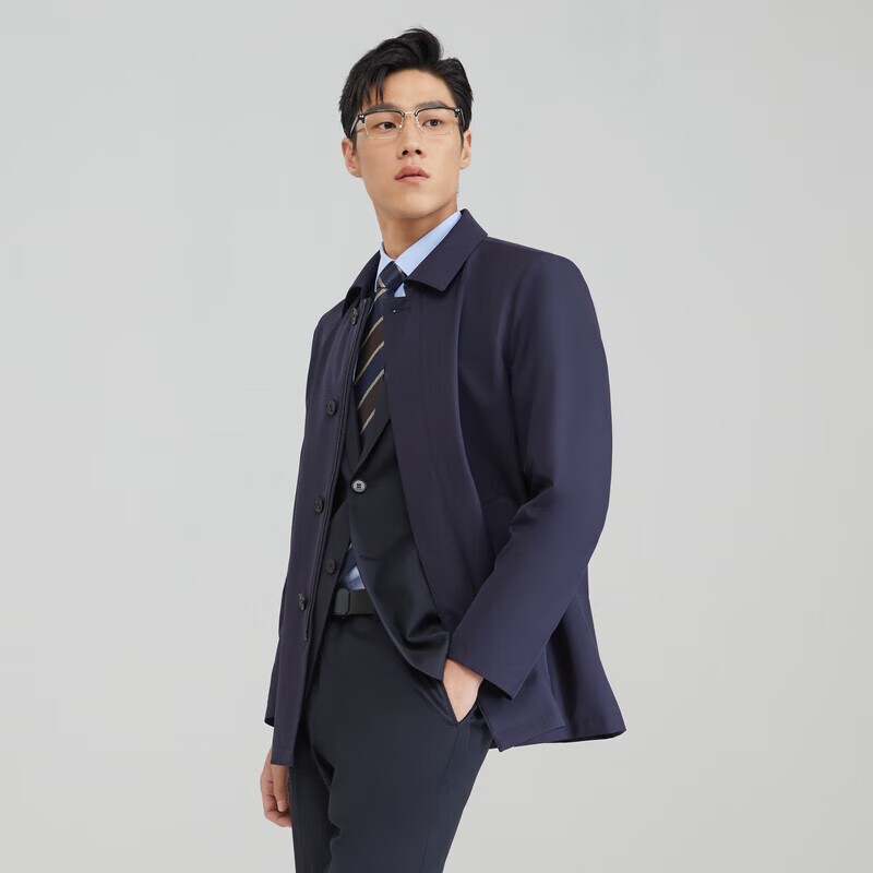 YOUNGOR Men's Trench Coat Autumn Winter Youth Business Casual Down Coat Navy 170/92A