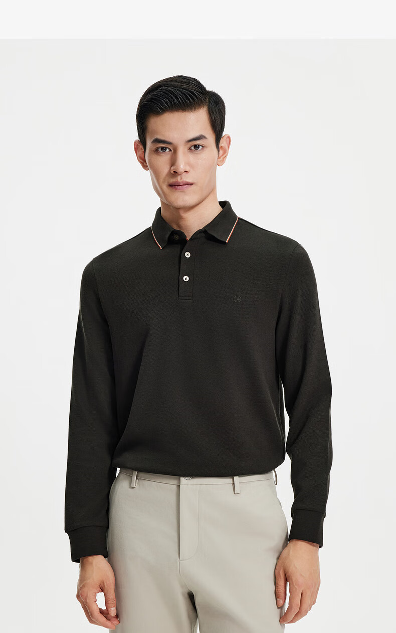 Goldlion [Contains Wool] Autumn And Winter Men's Simple Texture Business Casual Polo Shirt, Dark Brown-97, XX 7
