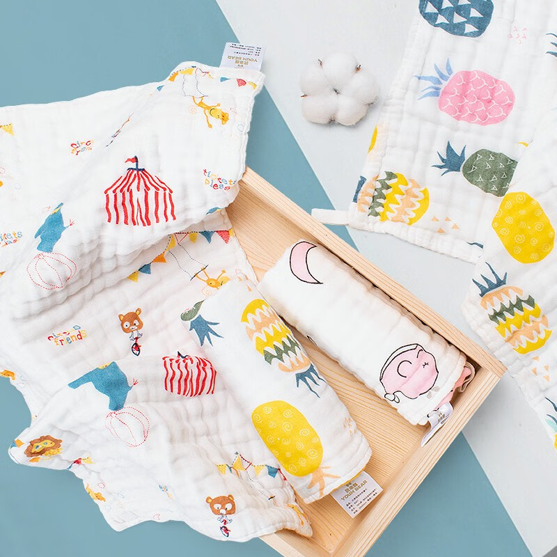 Youmi Xiong Towels, Pure Cotton 6-Layer Gauze Children's Towels, 3-Pack Face Washcloths, Baby Drool Bibs, Infant Face Towels