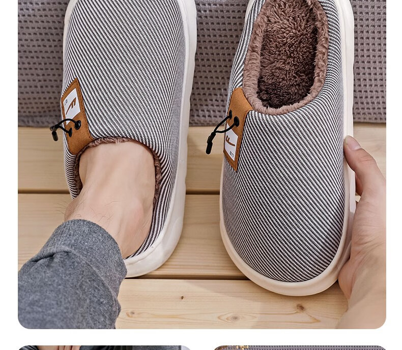 Huili Simple Thick-Soled Fleece-Lined Cotton Slippers for Indoor And Outdoor Wear, Warm Couple's Cotton Slides HL0650 Red Size 40-41 20