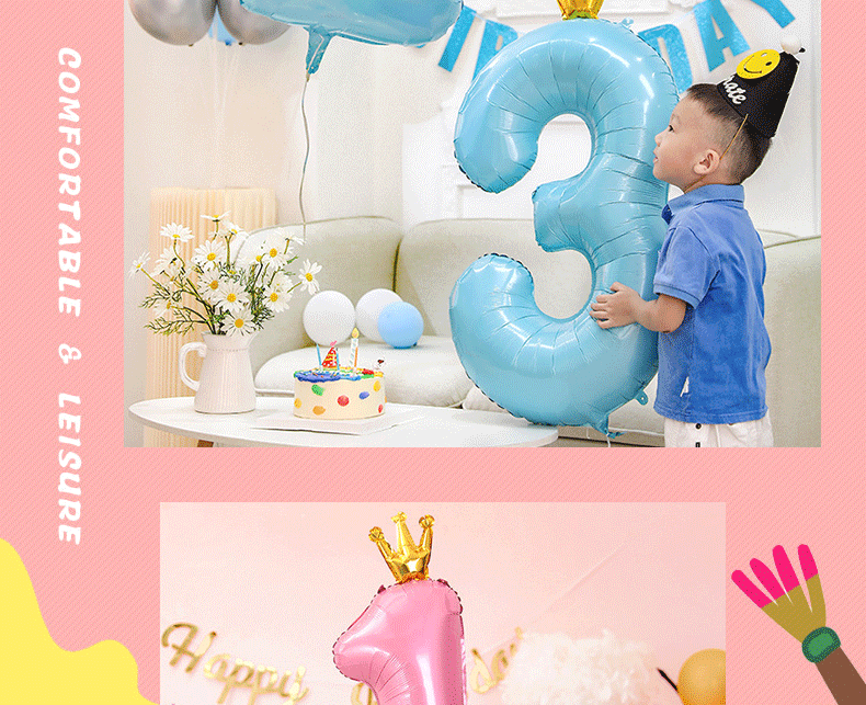 Ounizi Birthday Scene Decoration, Girl's Birthday Props, Atmosphere, Boy's Party Decorations, Happy Birthday, Pink Number Balloons 1 10