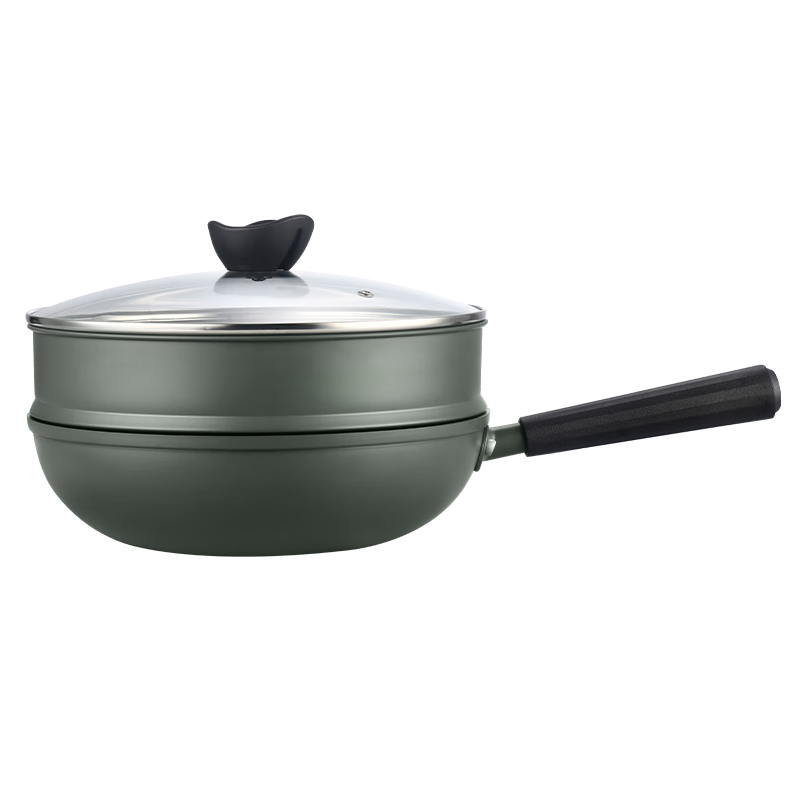 JD Original Wok, Non-Stick Cooking Pan for Induction And Gas Stoves, Flat Bottom [Lightweight Design], Comes with Steamer Insert, 28cm
