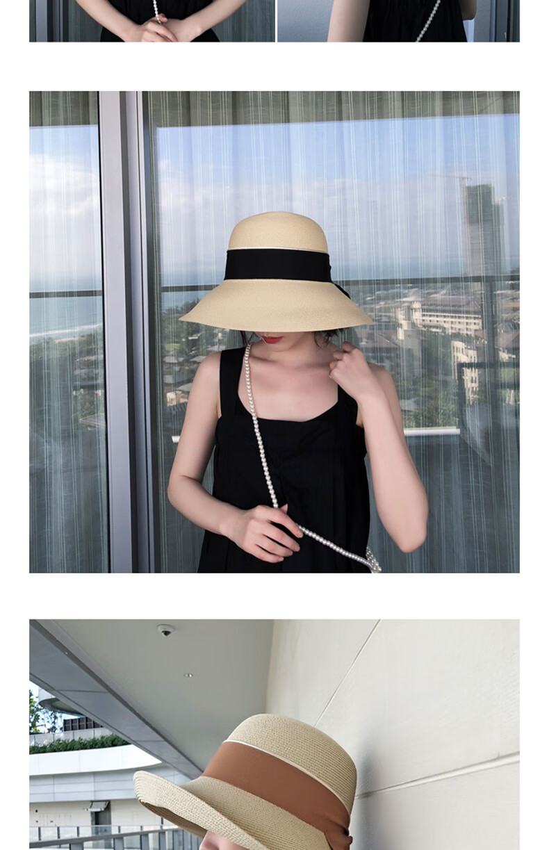 XUEXIMAN Women's Straw Hat Ins Style Summer Foldable Beach Hat Face Covering Sun Hat Bowknot Fisherman Hat Sunshade Hat Bucket Hat 5