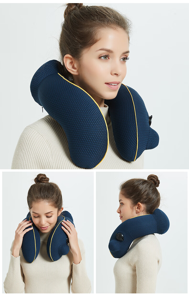 Etravel Inflatable U-Shaped Neck Pillow Travel Nap Headrest Train Portable Blue Gray Set 14