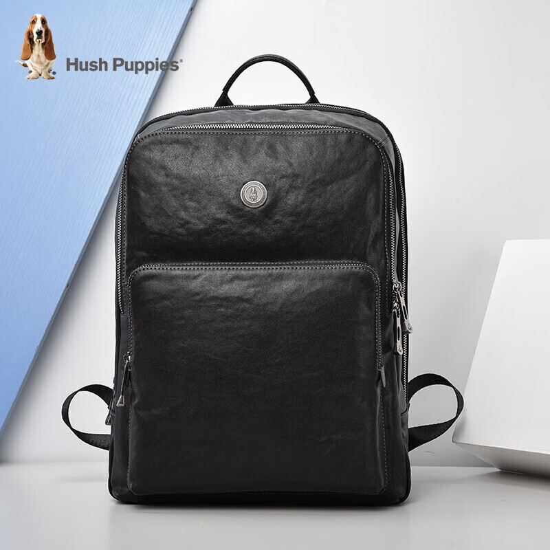 Hush Puppies Business Backpack for Men, Large Capacity Genuine Leather Backpack, 14-Inch Laptop Bag, Cowhide Travel Birthday Gift