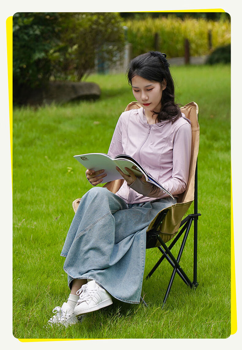 SIMAGO Outdoor Folding Chair Camping Chair Lounge Chair Portable Folding Moon Chair High Backrest Khaki XMDYLY 18