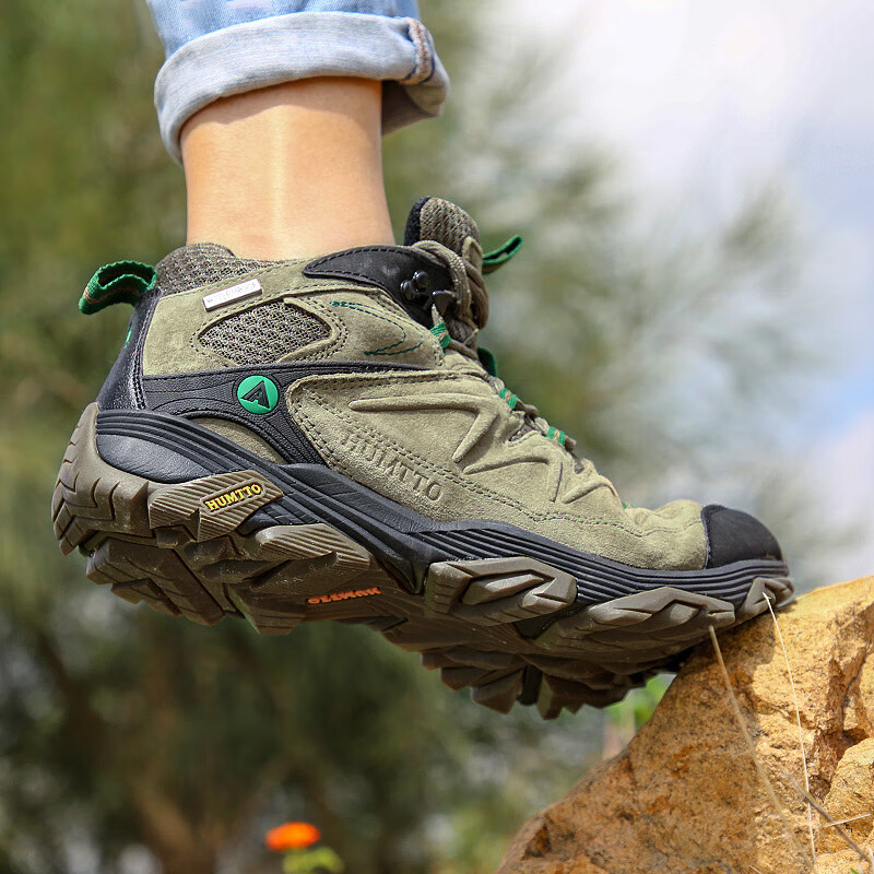 HUMTTO New Hiking Shoes, Comfortable Shock-Absorbing Outdoor Trekking Shoes, Non-Slip Wear-Resistant Men's Cross-Country Climbing Shoes, Khaki, Size 40