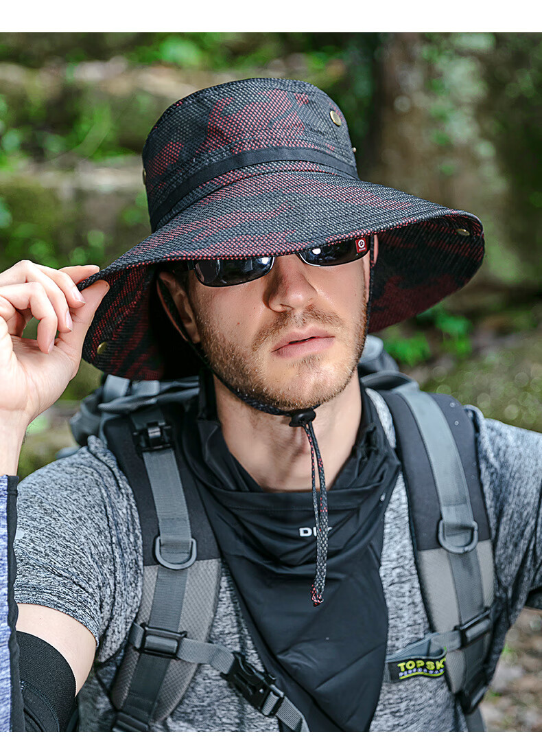 DUSENNA Sun Hat for Men, Summer Outdoor UV Protection Cap, Fishing Hat, Fisherman Hat for Men, Mesh Mid-Band Hat, Camouflage Red 7