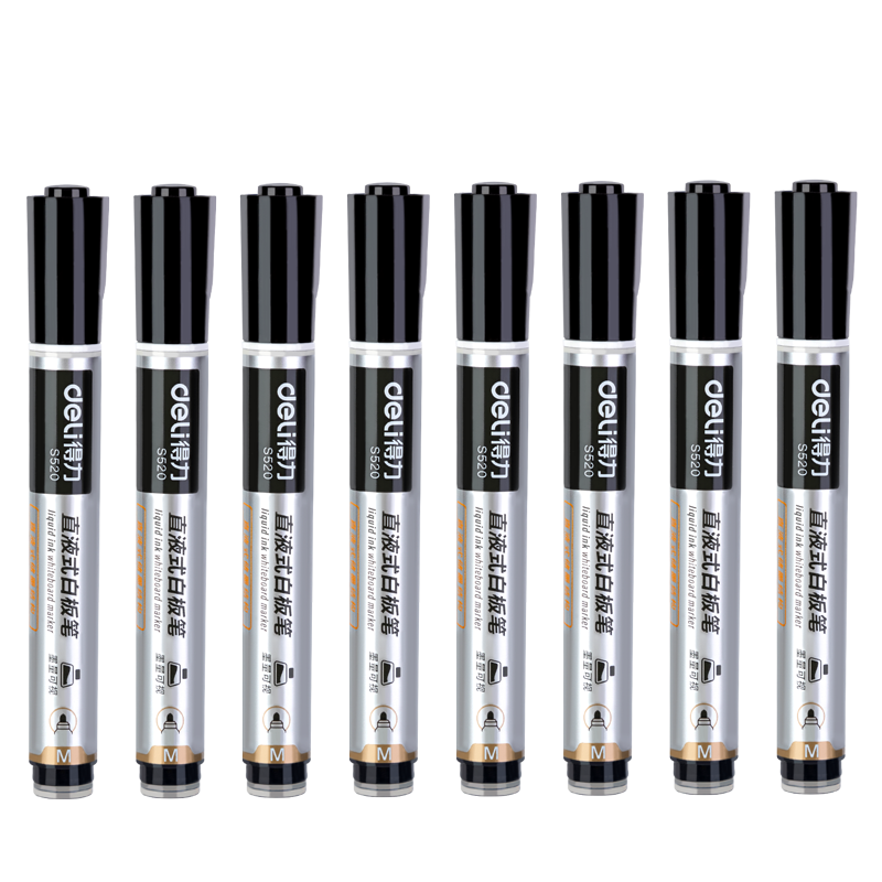 Deli Erasable Whiteboard Markers with Thick Tip, Direct Liquid Writing, Triple Writing Capacity for Office, Teaching And Meetings. Smooth And Easy to Write And Erase Office Supplies. Black S520 Black