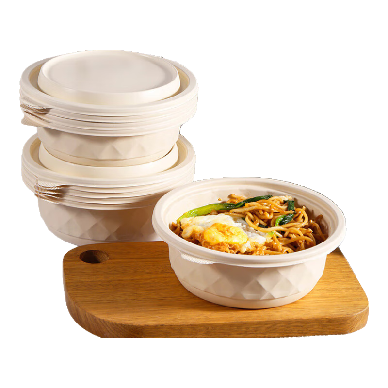 Jiamo Disposable Round Bowls, 600ml*50 Sets, with Lids, Suitable for Corn Starch, Round Takeout Containers for Food Delivery